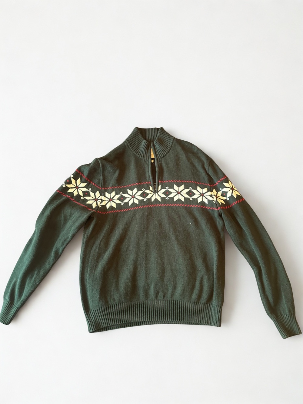 Weatherproof Men's Forest Green Half-Zip Sweater with Nordic Pattern